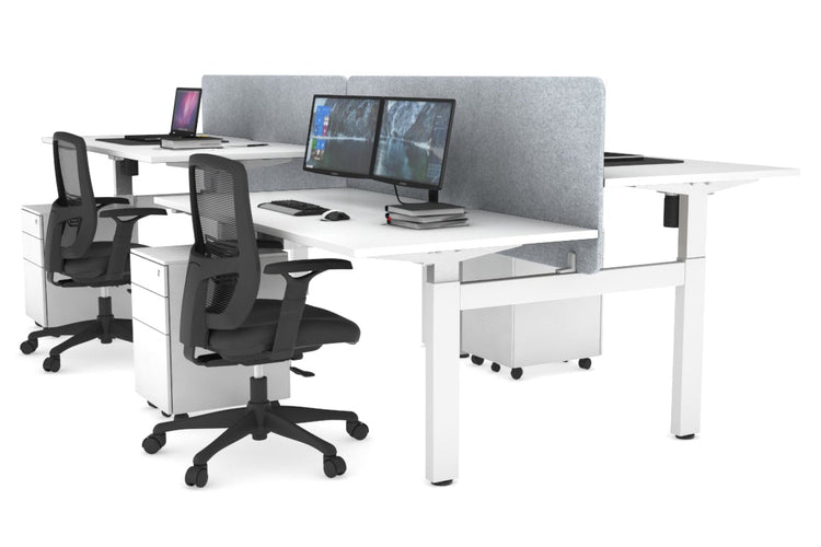 Just Right Height Adjustable 4 Person H-Bench Workstation - White Frame [1200L x 800W] Jasonl white light grey echo panel (820H x 1200W) none