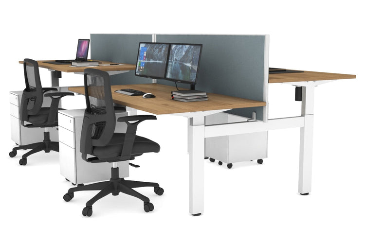 Just Right Height Adjustable 4 Person H-Bench Workstation - White Frame [1200L x 800W] Jasonl salvage oak cool grey (820H x 1200W) none