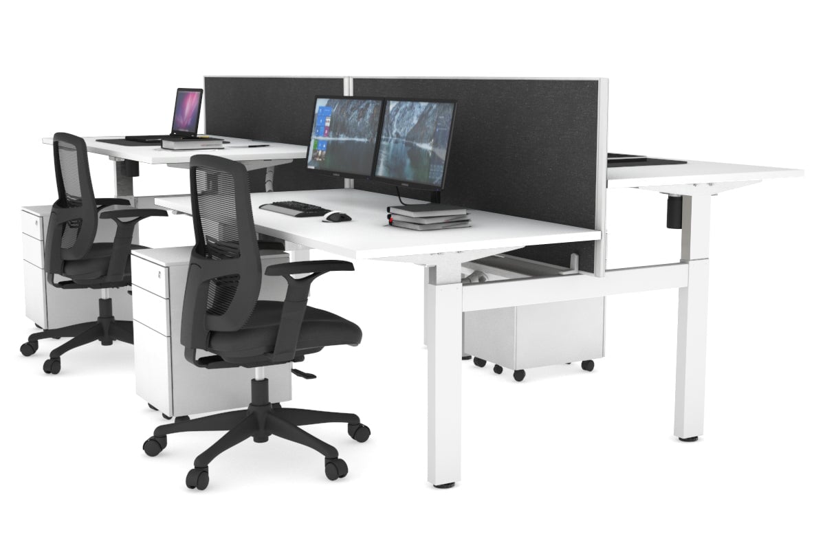 Just Right Height Adjustable 4 Person H-Bench Workstation - White Frame [1200L x 800W] Jasonl white moody charcoal (820H x 1200W) white cable tray