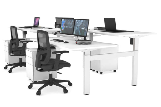 Just Right Height Adjustable 4 Person H-Bench Workstation - White Frame [1200L x 800W] Jasonl white none none