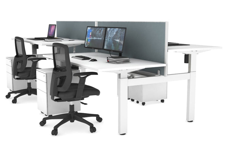 Just Right Height Adjustable 4 Person H-Bench Workstation - White Frame [1200L x 800W] Jasonl white cool grey (820H x 1200W) white cable tray
