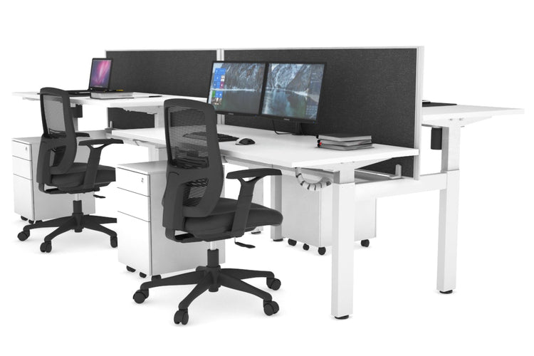 Just Right Height Adjustable 4 Person H-Bench Workstation - White Frame [1400L x 700W] Jasonl white moody charcoal (820H x 1400W) white cable tray