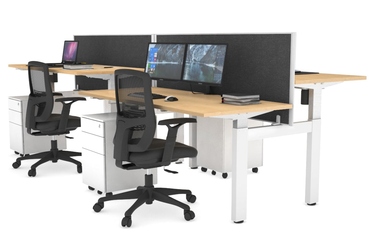 Just Right Height Adjustable 4 Person H-Bench Workstation - White Frame [1400L x 700W] Jasonl maple moody charcoal (820H x 1400W) none