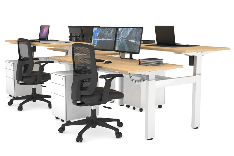 Just Right Height Adjustable 4 Person H-Bench Workstation - White Frame [1400L x 700W] Jasonl maple none white cable tray