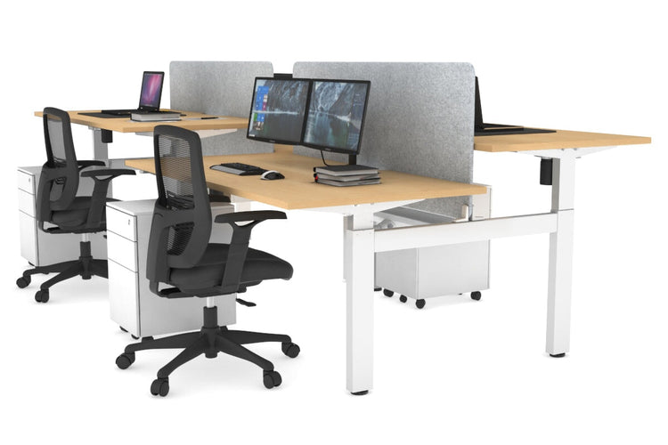 Just Right Height Adjustable 4 Person H-Bench Workstation - White Frame [1400L x 800W] Jasonl maple light grey echo panel (820H x 1200W) white cable tray