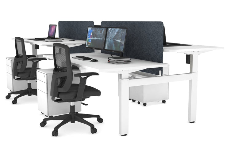 Just Right Height Adjustable 4 Person H-Bench Workstation - White Frame [1400L x 800W] Jasonl white dark grey echo panel (820H x 1200W) white cable tray