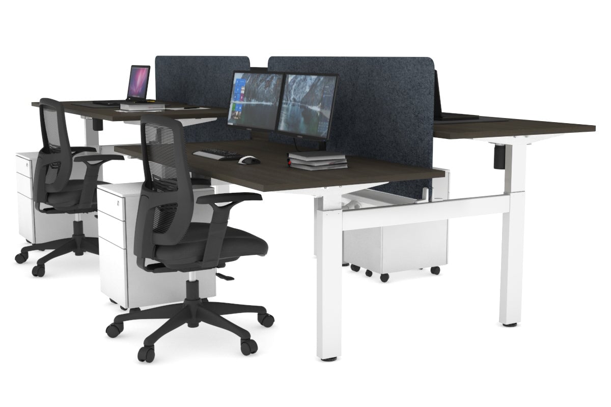 Just Right Height Adjustable 4 Person H-Bench Workstation - White Frame [1400L x 800W] Jasonl dark oak dark grey echo panel (820H x 1200W) white cable tray
