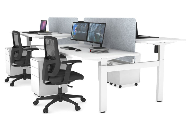 Just Right Height Adjustable 4 Person H-Bench Workstation - White Frame [1400L x 800W] Jasonl white light grey echo panel (820H x 1200W) white cable tray