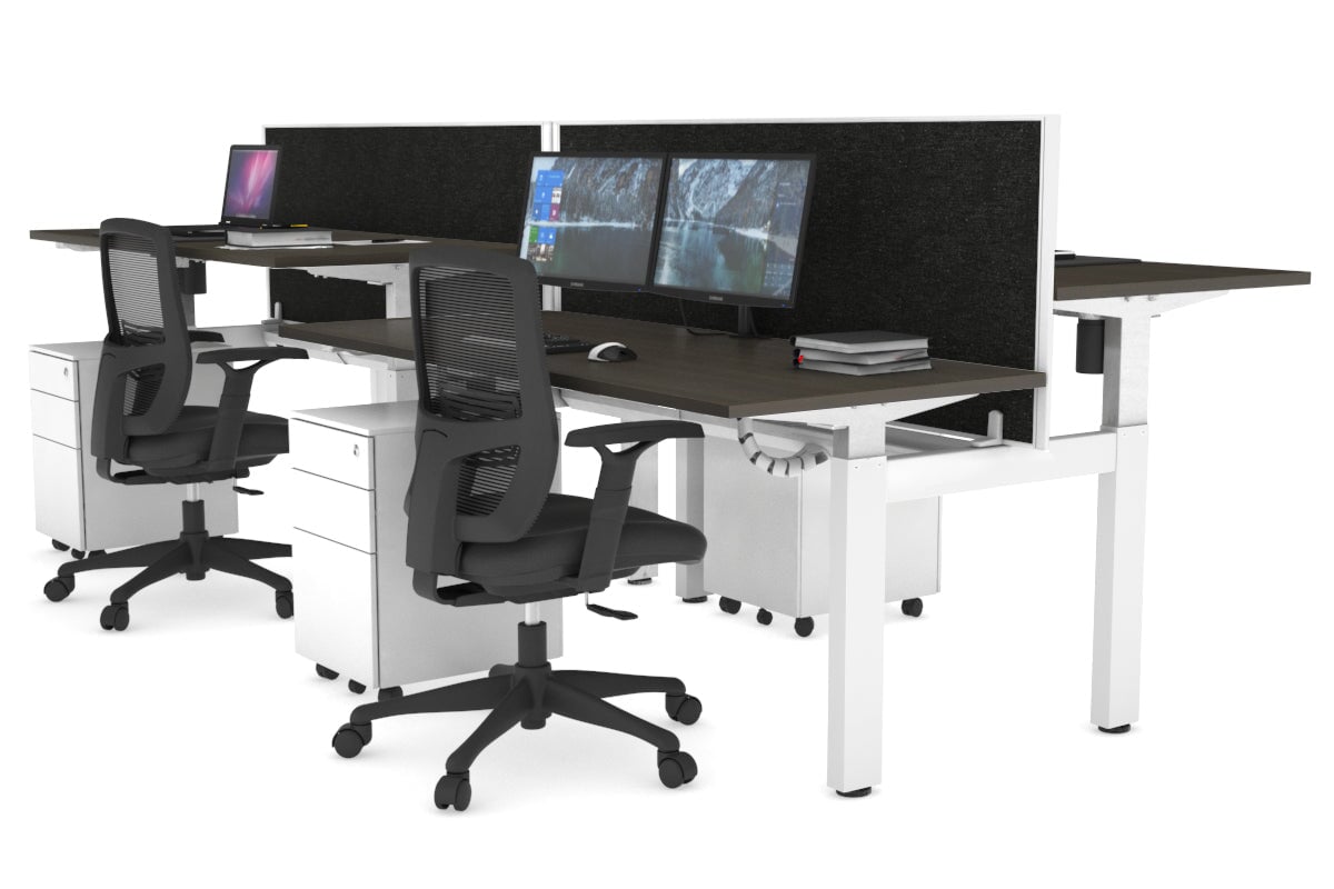 Just Right Height Adjustable 4 Person H-Bench Workstation - White Frame [1600L x 700W] Jasonl 