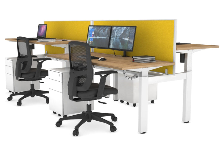 Just Right Height Adjustable 4 Person H-Bench Workstation - White Frame [1600L x 700W] Jasonl salvage oak mustard yellow (820H x 1600W) white cable tray