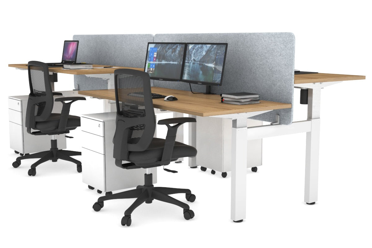 Just Right Height Adjustable 4 Person H-Bench Workstation - White Frame [1600L x 700W] Jasonl salvage oak light grey echo panel (820H x 1600W) none