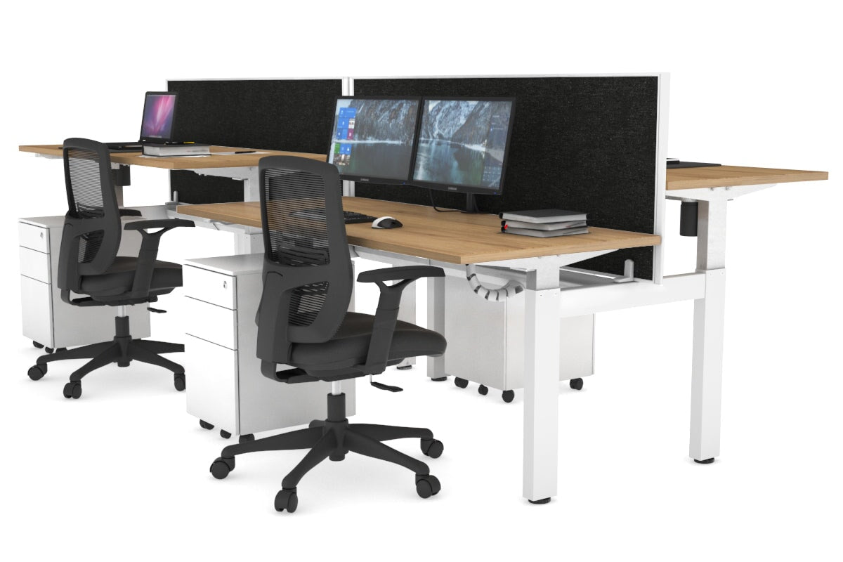 Just Right Height Adjustable 4 Person H-Bench Workstation - White Frame [1600L x 700W] Jasonl 