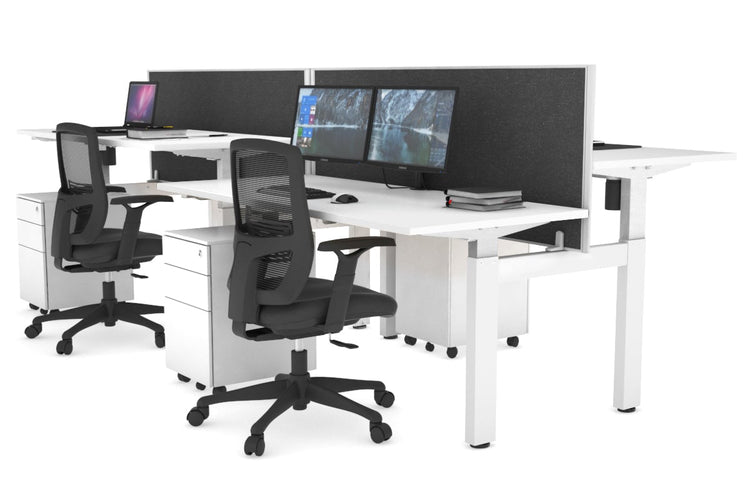 Just Right Height Adjustable 4 Person H-Bench Workstation - White Frame [1600L x 700W] Jasonl white moody charcoal (820H x 1600W) none