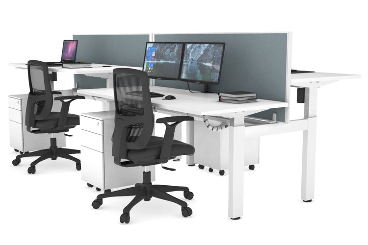 Just Right Height Adjustable 4 Person H-Bench Workstation - White Frame [1600L x 700W] Jasonl white cool grey (820H x 1600W) white cable tray