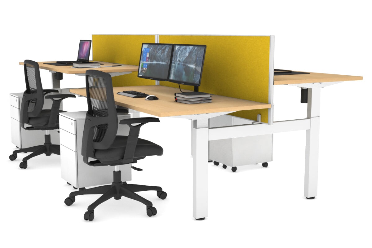 Just Right Height Adjustable 4 Person H-Bench Workstation - White Frame [1600L x 800W] Jasonl 