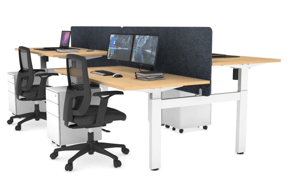 Just Right Height Adjustable 4 Person H-Bench Workstation - White Frame [1600L x 800W] Jasonl maple dark grey echo panel (820H x 1600W) none