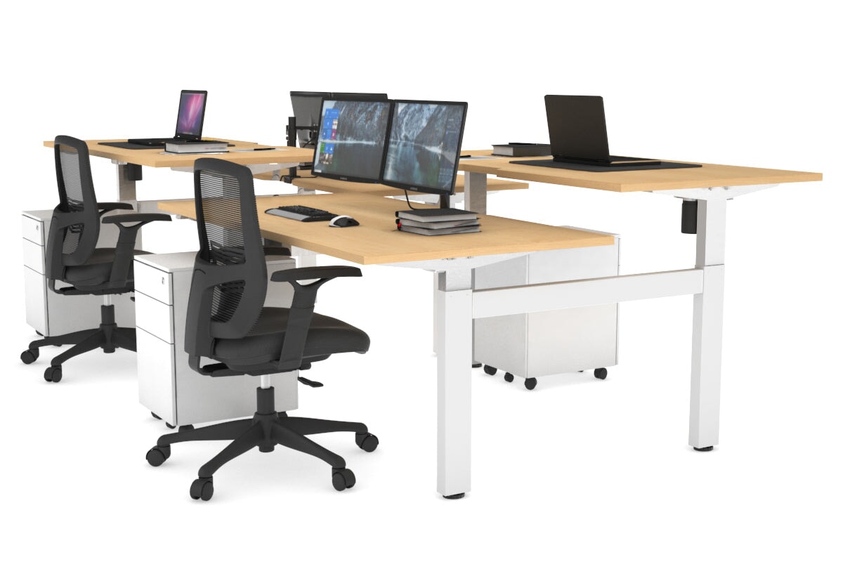 Just Right Height Adjustable 4 Person H-Bench Workstation - White Frame [1600L x 800W] Jasonl 