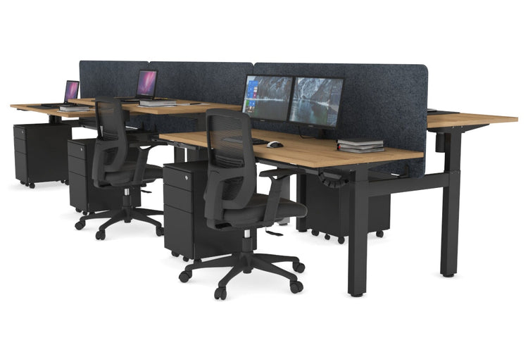 Just Right Height Adjustable 6 Person H-Bench Workstation - Black Frame [1200L x 700W] Jasonl salvage oak dark grey echo panel (820H x 1200W) black cable tray