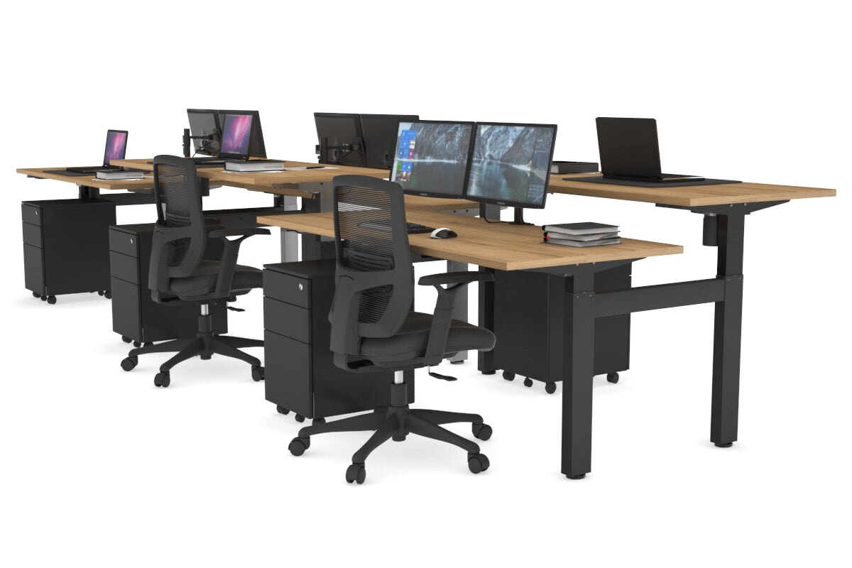 Just Right Height Adjustable 6 Person H-Bench Workstation - Black Frame [1200L x 700W] Jasonl salvage oak none none