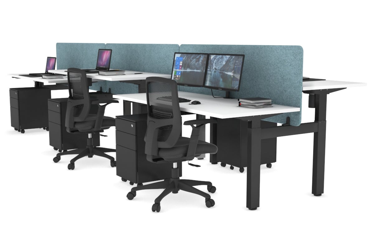 Just Right Height Adjustable 6 Person H-Bench Workstation - Black Frame [1200L x 700W] Jasonl white blue echo panel (820H x 1200W) none