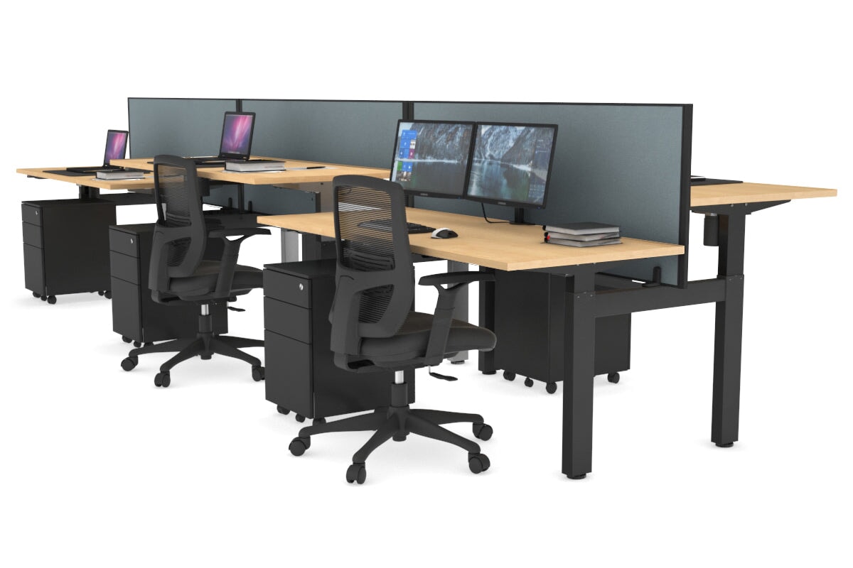 Just Right Height Adjustable 6 Person H-Bench Workstation - Black Frame [1200L x 700W] Jasonl maple cool grey (820H x 1200W) none