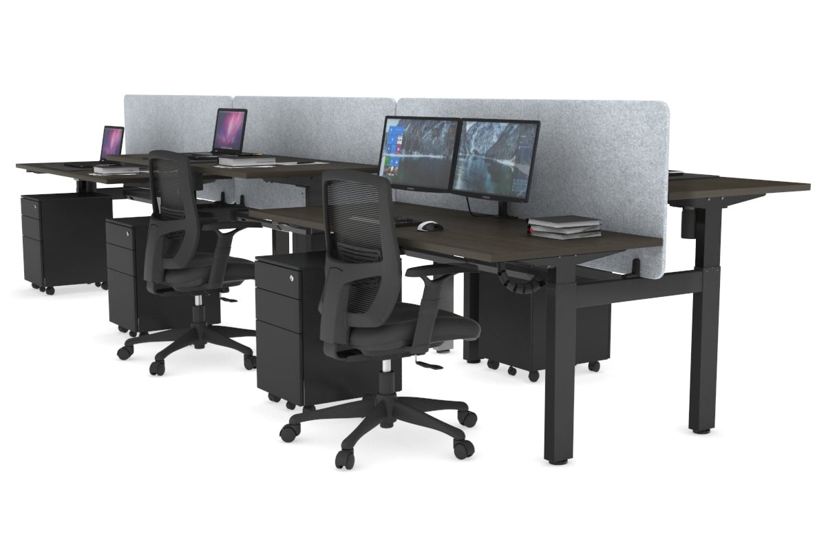 Just Right Height Adjustable 6 Person H-Bench Workstation - Black Frame [1200L x 700W] Jasonl dark oak light grey echo panel (820H x 1200W) black cable tray
