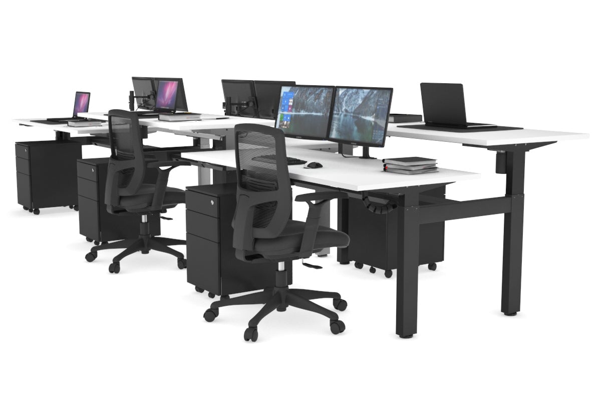Just Right Height Adjustable 6 Person H-Bench Workstation - Black Frame [1200L x 700W] Jasonl white none black cable tray