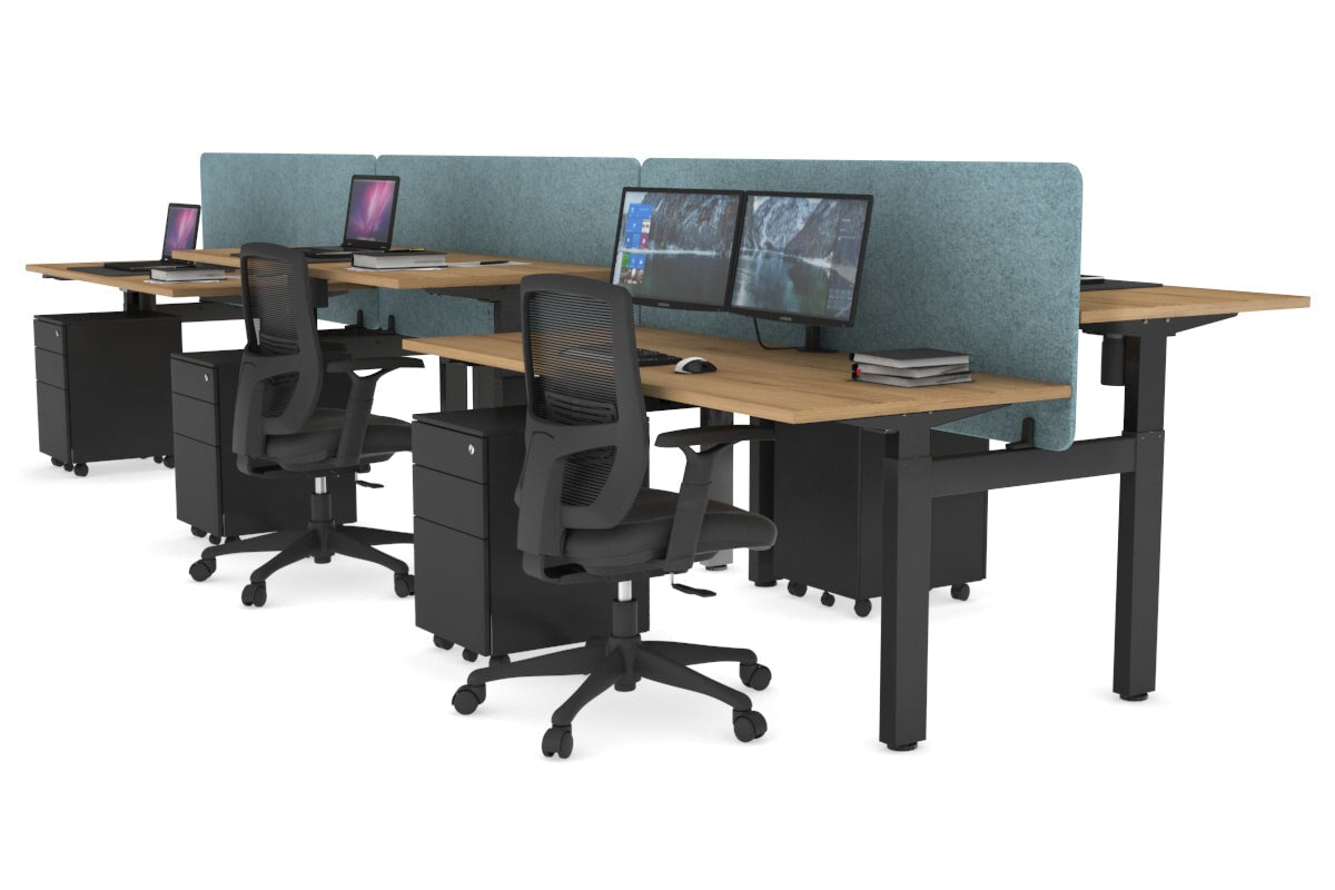 Just Right Height Adjustable 6 Person H-Bench Workstation - Black Frame [1200L x 700W] Jasonl salvage oak blue echo panel (820H x 1200W) none
