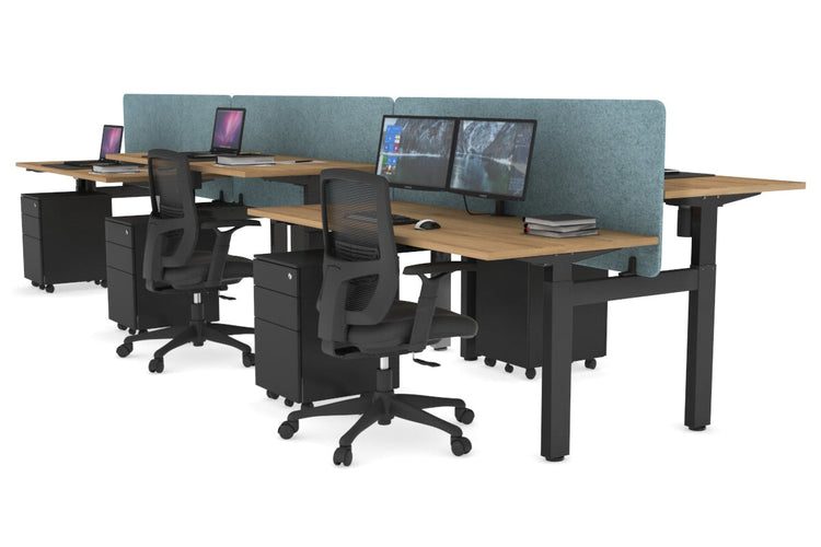 Just Right Height Adjustable 6 Person H-Bench Workstation - Black Frame [1200L x 700W] Jasonl salvage oak blue echo panel (820H x 1200W) none