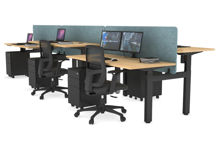 Just Right Height Adjustable 6 Person H-Bench Workstation - Black Frame [1200L x 700W] Jasonl maple blue echo panel (820H x 1200W) none