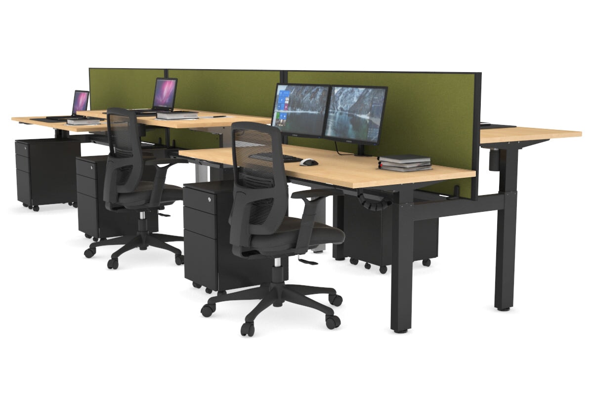 Just Right Height Adjustable 6 Person H-Bench Workstation - Black Frame [1200L x 700W] Jasonl maple green moss (820H x 1200W) black cable tray