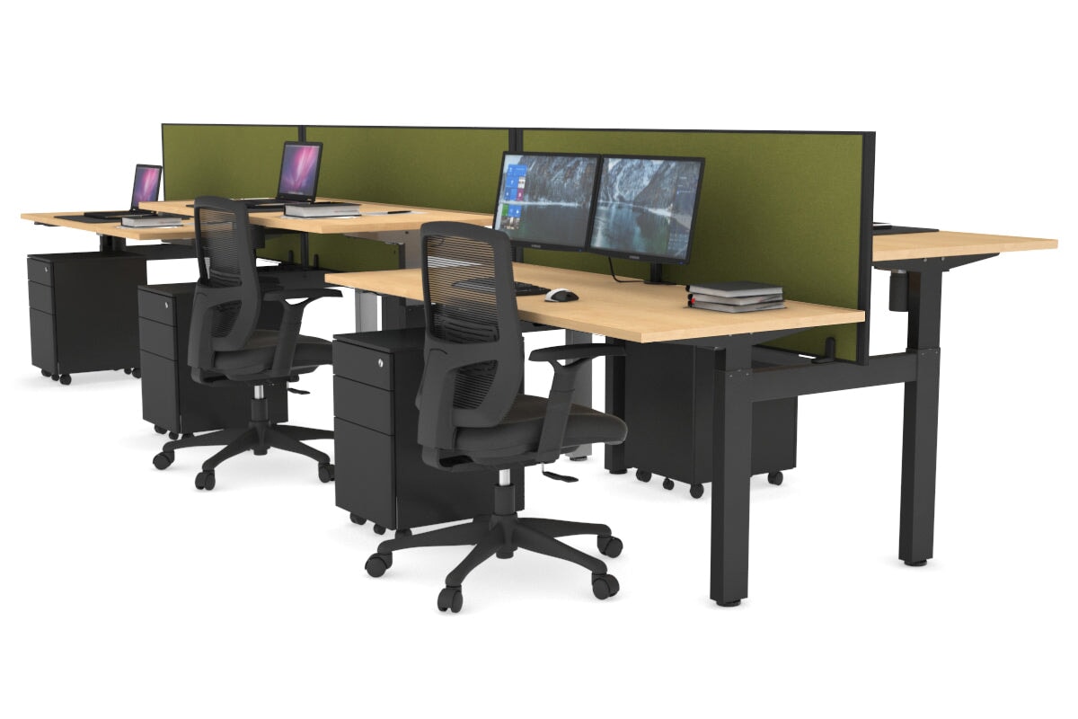 Just Right Height Adjustable 6 Person H-Bench Workstation - Black Frame [1200L x 700W] Jasonl maple green moss (820H x 1200W) none