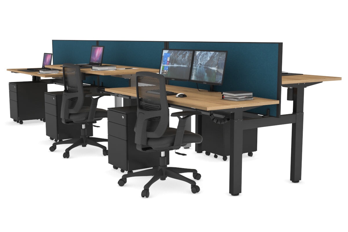 Just Right Height Adjustable 6 Person H-Bench Workstation - Black Frame [1200L x 700W] Jasonl salvage oak deep blue (820H x 1200W) black cable tray