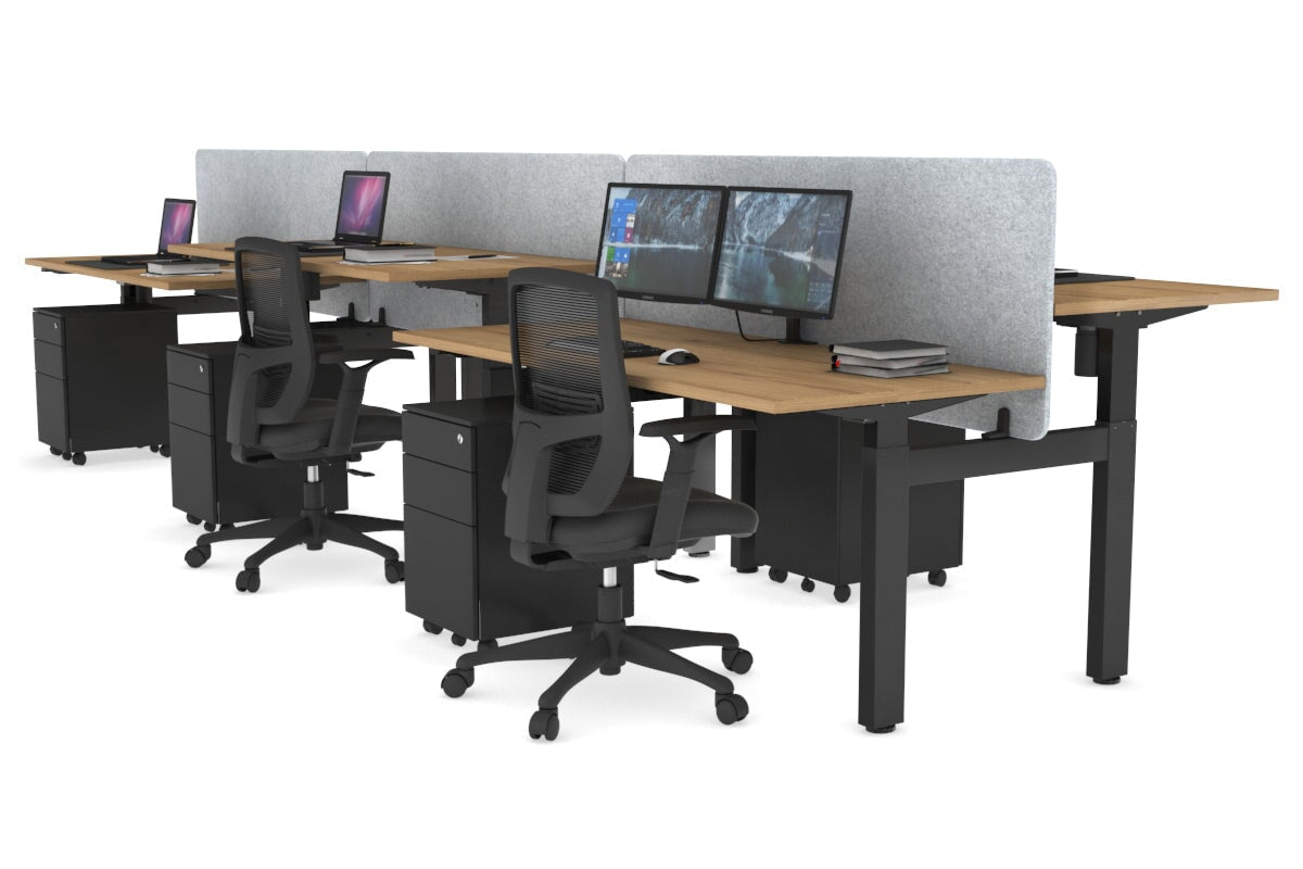 Just Right Height Adjustable 6 Person H-Bench Workstation - Black Frame [1200L x 700W] Jasonl salvage oak light grey echo panel (820H x 1200W) none