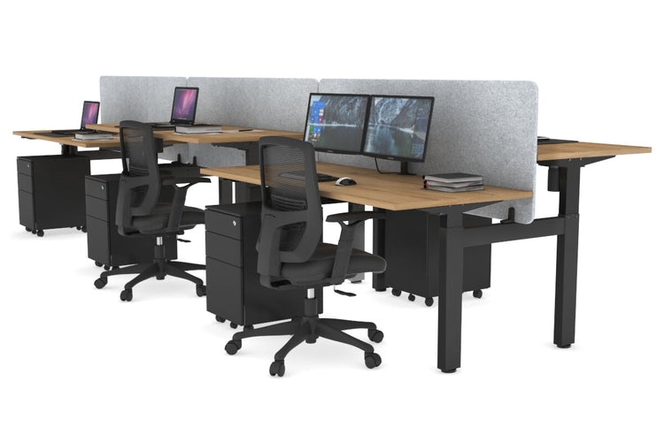 Just Right Height Adjustable 6 Person H-Bench Workstation - Black Frame [1200L x 700W] Jasonl salvage oak light grey echo panel (820H x 1200W) none