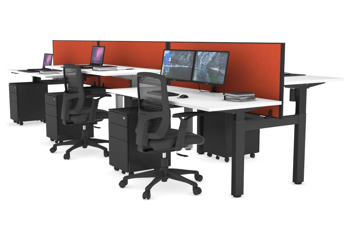 Just Right Height Adjustable 6 Person H-Bench Workstation - Black Frame [1200L x 700W] Jasonl white squash orange (820H x 1200W) none