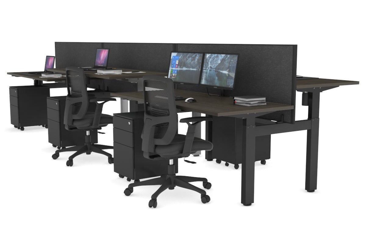 Just Right Height Adjustable 6 Person H-Bench Workstation - Black Frame [1200L x 700W] Jasonl dark oak moody charcoal (820H x 1200W) none