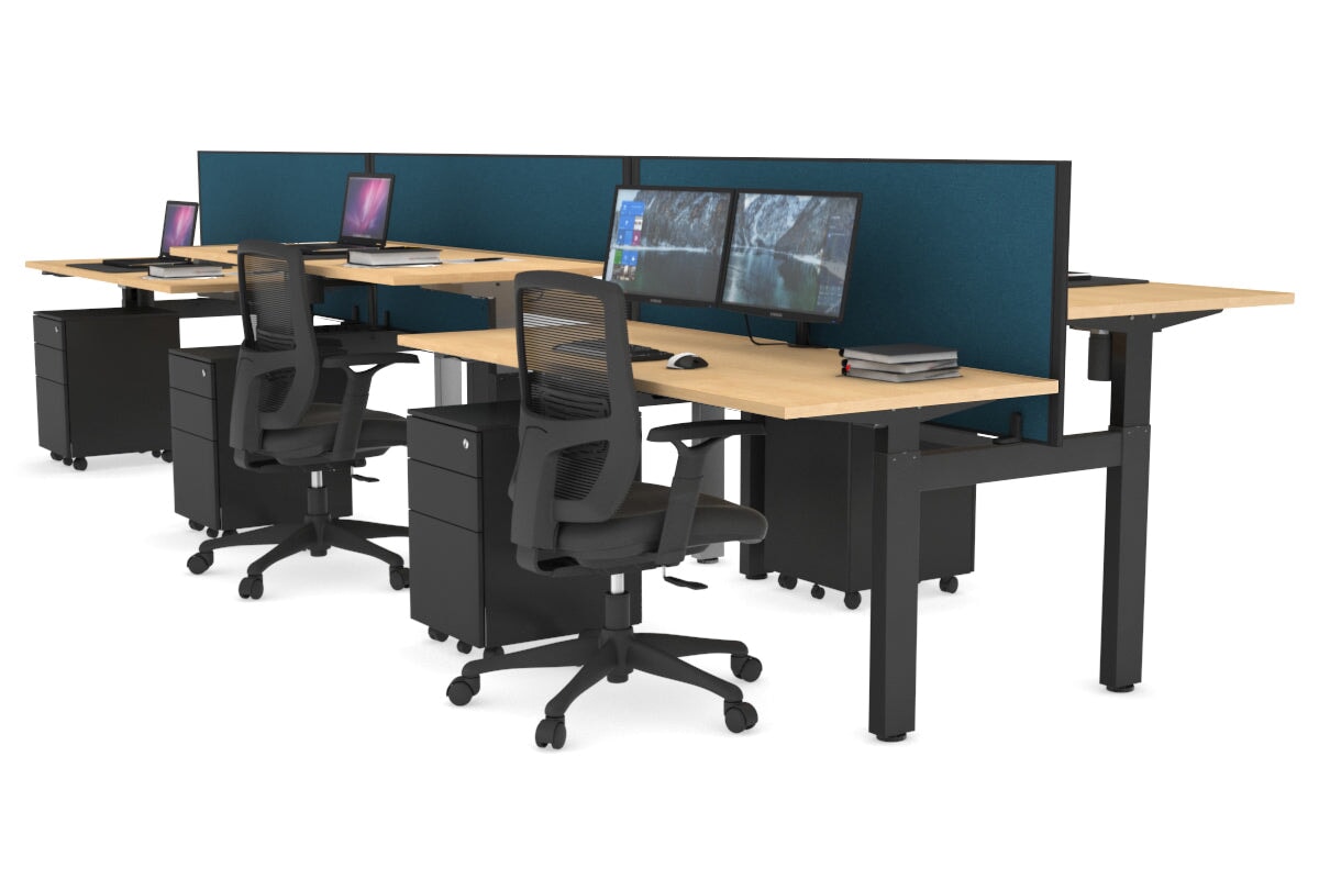 Just Right Height Adjustable 6 Person H-Bench Workstation - Black Frame [1200L x 700W] Jasonl maple deep blue (820H x 1200W) none