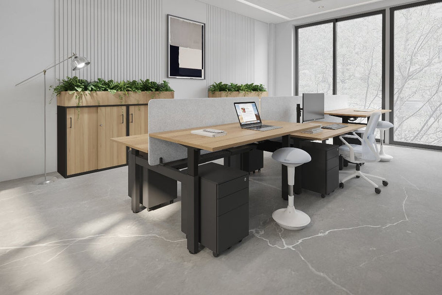 Environmental image of Just Right Height Adjustable 6 Person H-Bench Workstation - Black Frame [1200L x 700W]