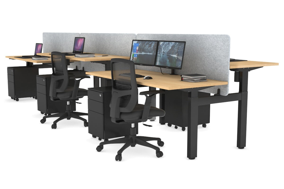 Just Right Height Adjustable 6 Person H-Bench Workstation - Black Frame [1200L x 700W] Jasonl maple light grey echo panel (820H x 1200W) none