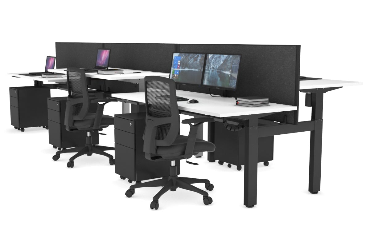 Just Right Height Adjustable 6 Person H-Bench Workstation - Black Frame [1200L x 700W] Jasonl white moody charcoal (820H x 1200W) black cable tray