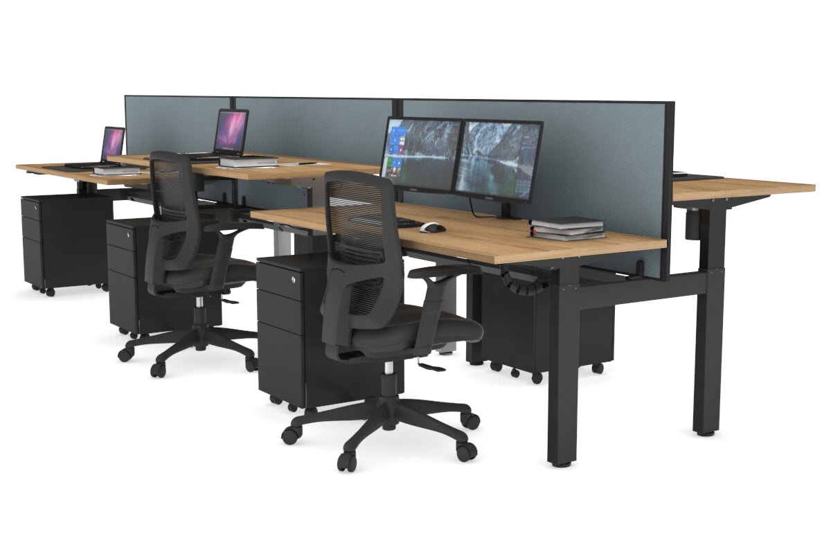 Just Right Height Adjustable 6 Person H-Bench Workstation - Black Frame [1200L x 700W] Jasonl salvage oak cool grey (820H x 1200W) black cable tray