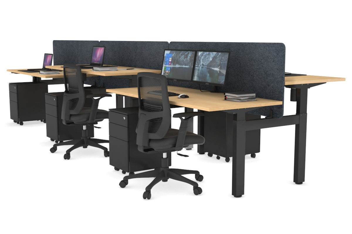 Just Right Height Adjustable 6 Person H-Bench Workstation - Black Frame [1200L x 700W] Jasonl maple dark grey echo panel (820H x 1200W) none