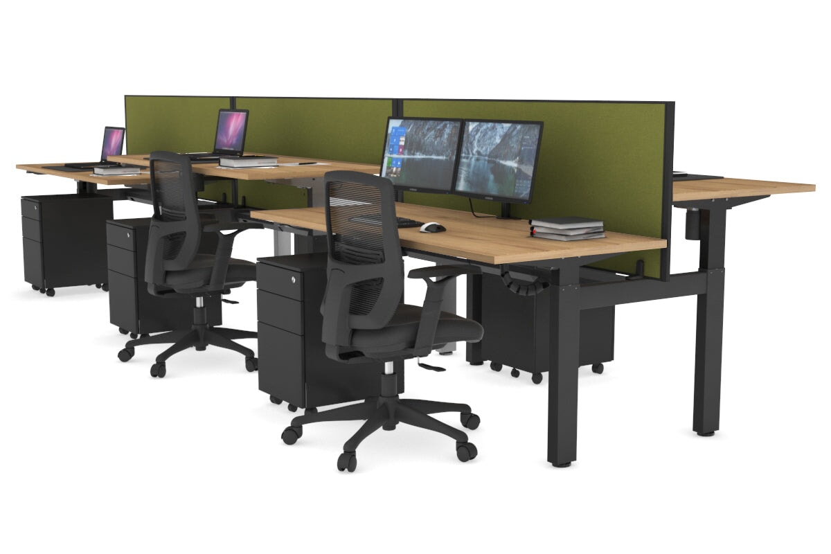 Just Right Height Adjustable 6 Person H-Bench Workstation - Black Frame [1200L x 700W] Jasonl salvage oak green moss (820H x 1200W) black cable tray