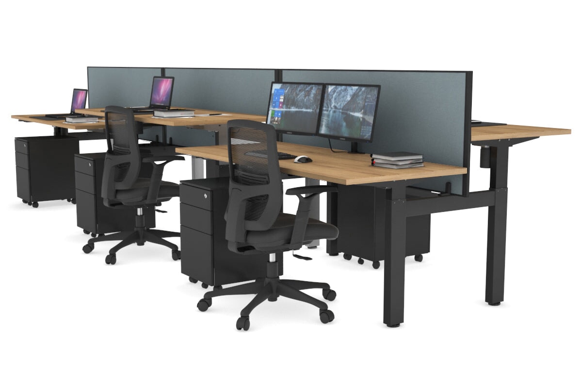 Just Right Height Adjustable 6 Person H-Bench Workstation - Black Frame [1200L x 700W] Jasonl salvage oak cool grey (820H x 1200W) none