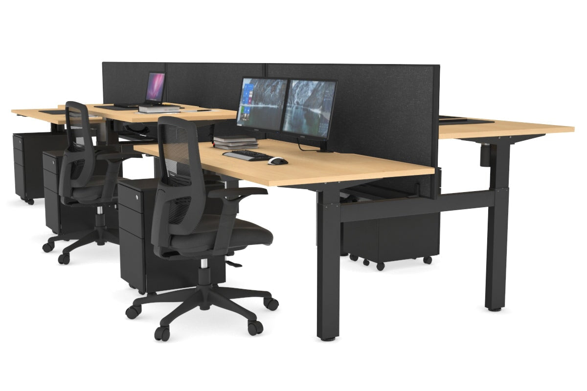 Just Right Height Adjustable 6 Person H-Bench Workstation - Black Frame [1200L x 800W with Cable Scallop] Jasonl maple moody charcoal (820H x 1200W) black cable tray