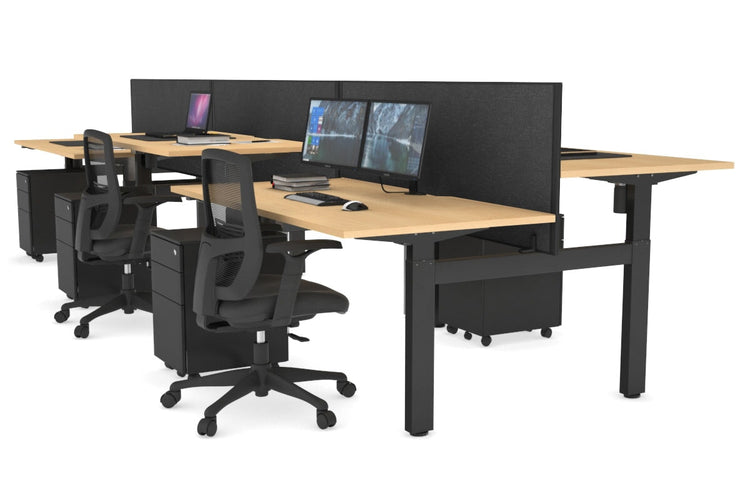 Just Right Height Adjustable 6 Person H-Bench Workstation - Black Frame [1200L x 800W with Cable Scallop] Jasonl maple moody charcoal (820H x 1200W) none