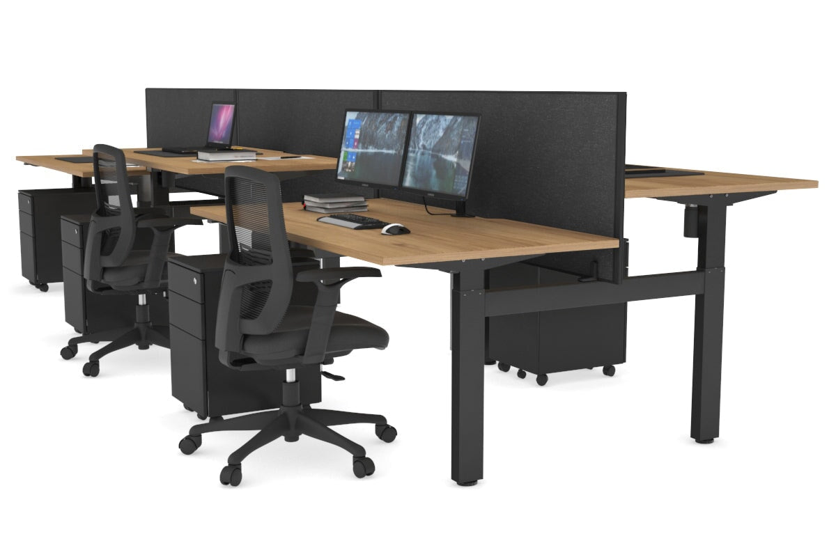 Just Right Height Adjustable 6 Person H-Bench Workstation - Black Frame [1200L x 800W with Cable Scallop] Jasonl salvage oak moody charcoal (820H x 1200W) none