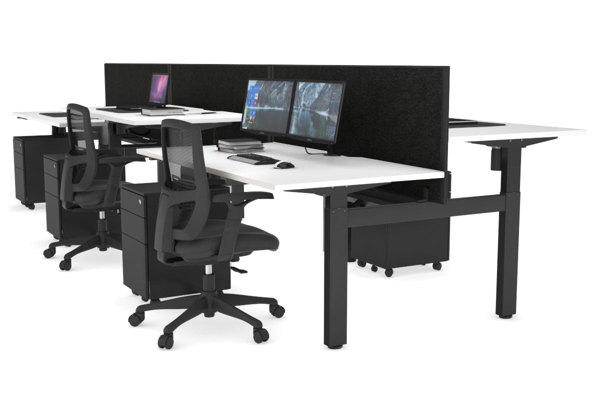 Just Right Height Adjustable 6 Person H-Bench Workstation - Black Frame [1200L x 800W with Cable Scallop] Jasonl 