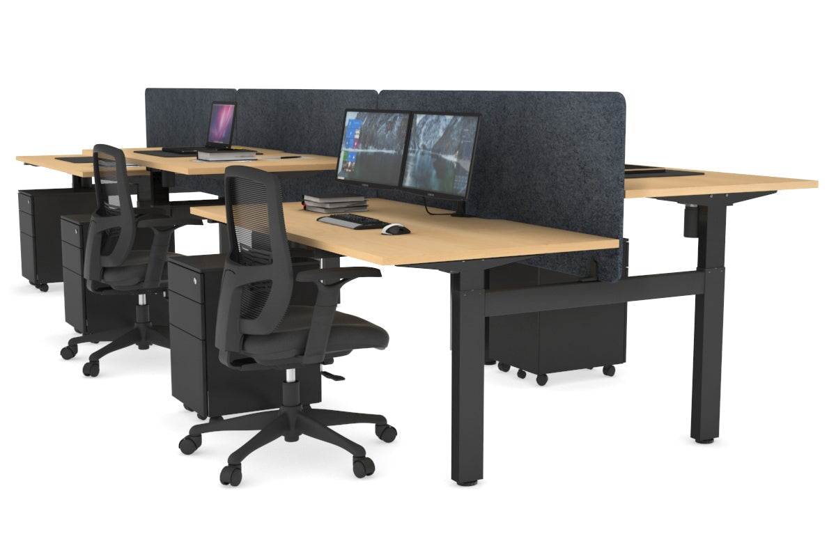 Just Right Height Adjustable 6 Person H-Bench Workstation - Black Frame [1200L x 800W with Cable Scallop] Jasonl maple dark grey echo panel (820H x 1200W) none